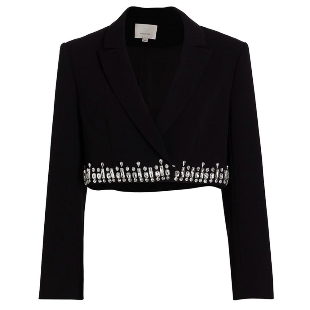 Cinq à Sept Black Cropped Blazer with Silver Embellishments